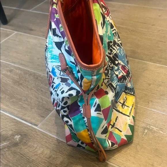 PRADA Venice Print Top Handle Tote Bag nylon Canvas x Leather